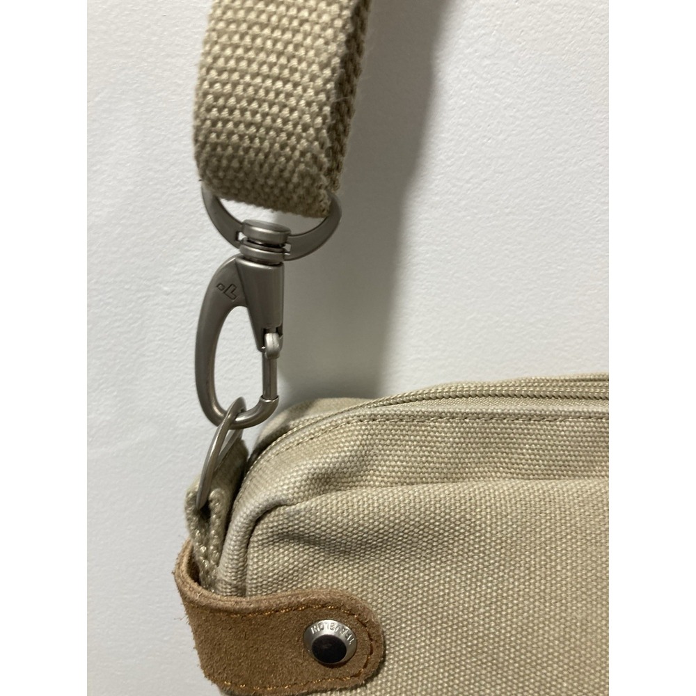 Travelon Heritage Crossbody/Shoulder Bag Tan Canvas Anti Theft Leather Accents - Picture 5 of 10